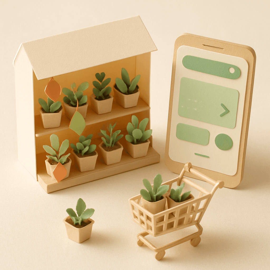 ミニチュア紙工作で表現したGoogle検索から植物購入までの導線シーン
