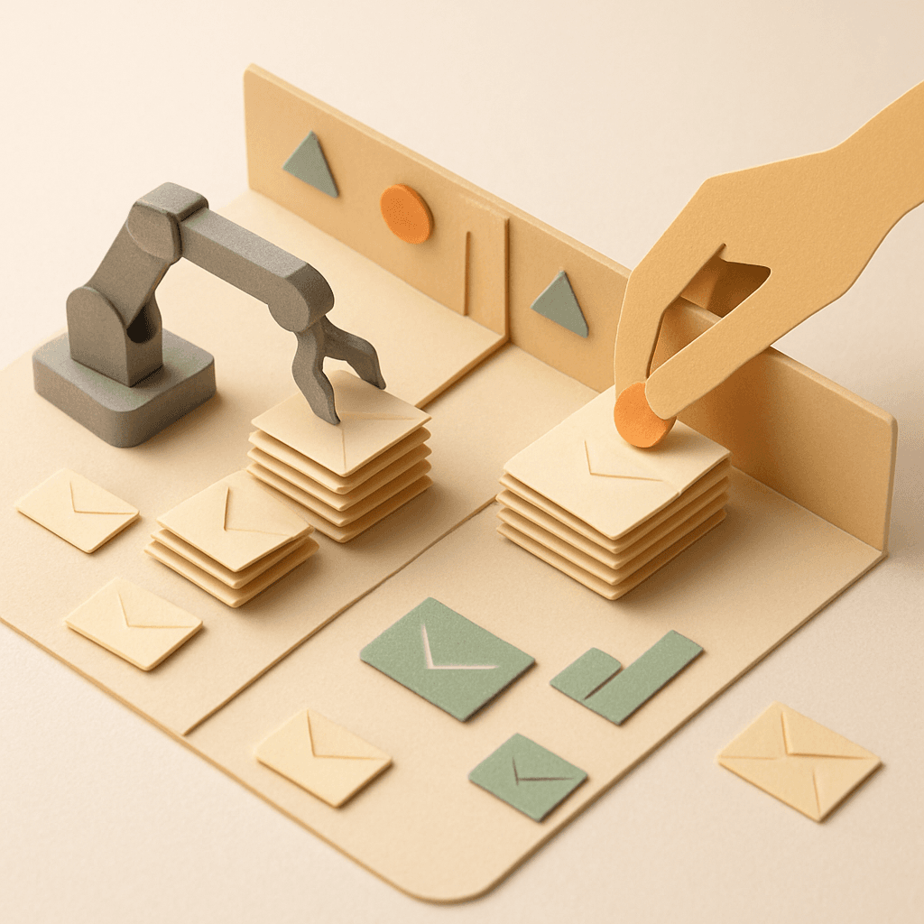 AIと人の作業境界を示すミニチュア紙工作のジオラマ